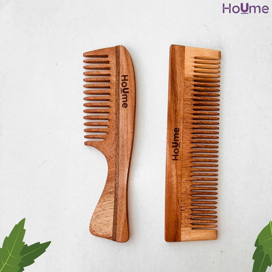 Houme Wooden Neem Hair for Women & Men (COMBO) | Hair Straightening and Frizz Control Styling Comb