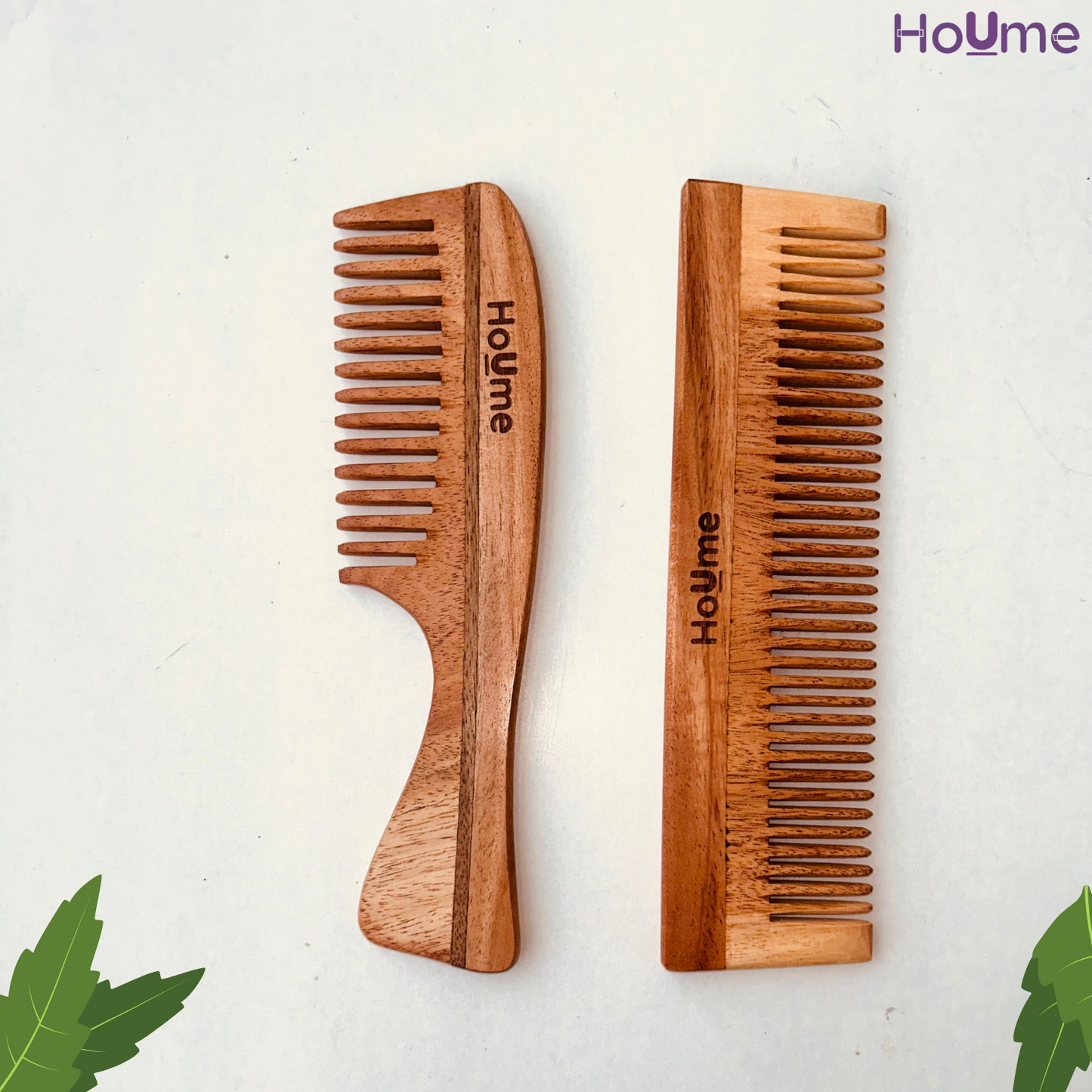 Houme Wooden Neem Hair for Women & Men (COMBO) | Hair Straightening and Frizz Control Styling Comb (Sale)