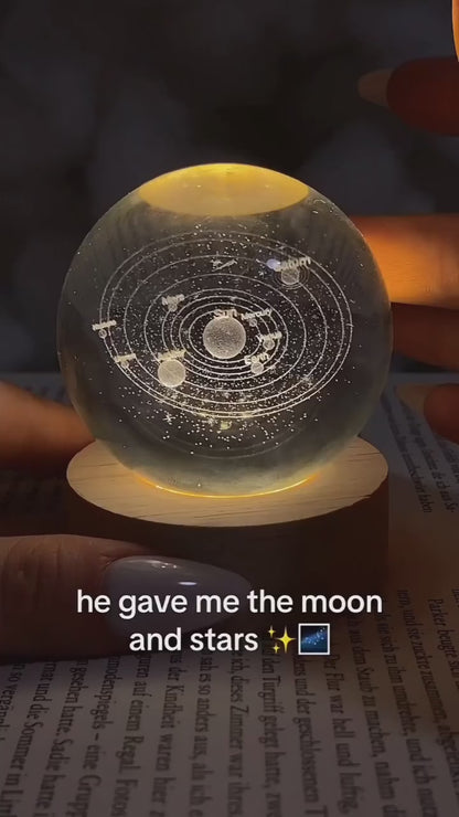 3D Moon Crystal Night Lamp with Warm White Dimmable LED Wooden Base