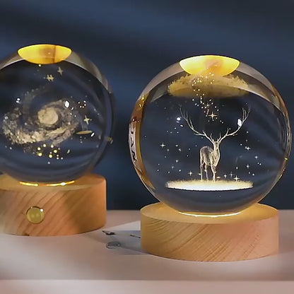 3D Saturn Crystal Ball Lamp with USB Powered 3.15 Inch LED Wooden Base, Perfect for Gifts